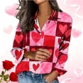 thumbnail image 1 of TaTaai Ladies Satin Blouse Long Sleeve Valentines Day Print Button Down Lapel Collar Silky Shirt Loose Fit Romantic Top Gift, 1 of 7