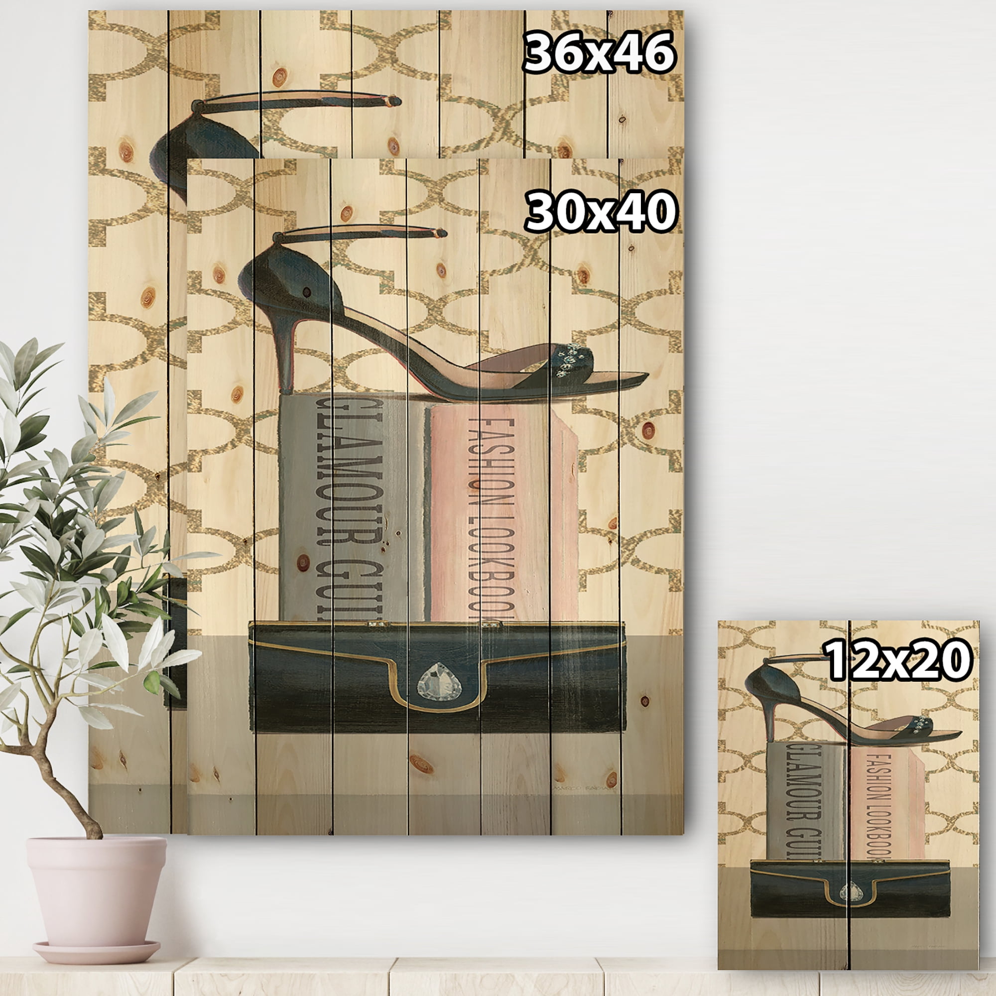 Designart 'Glam fashion High Heels VIII' Fashion Print on Natural Pine Wood