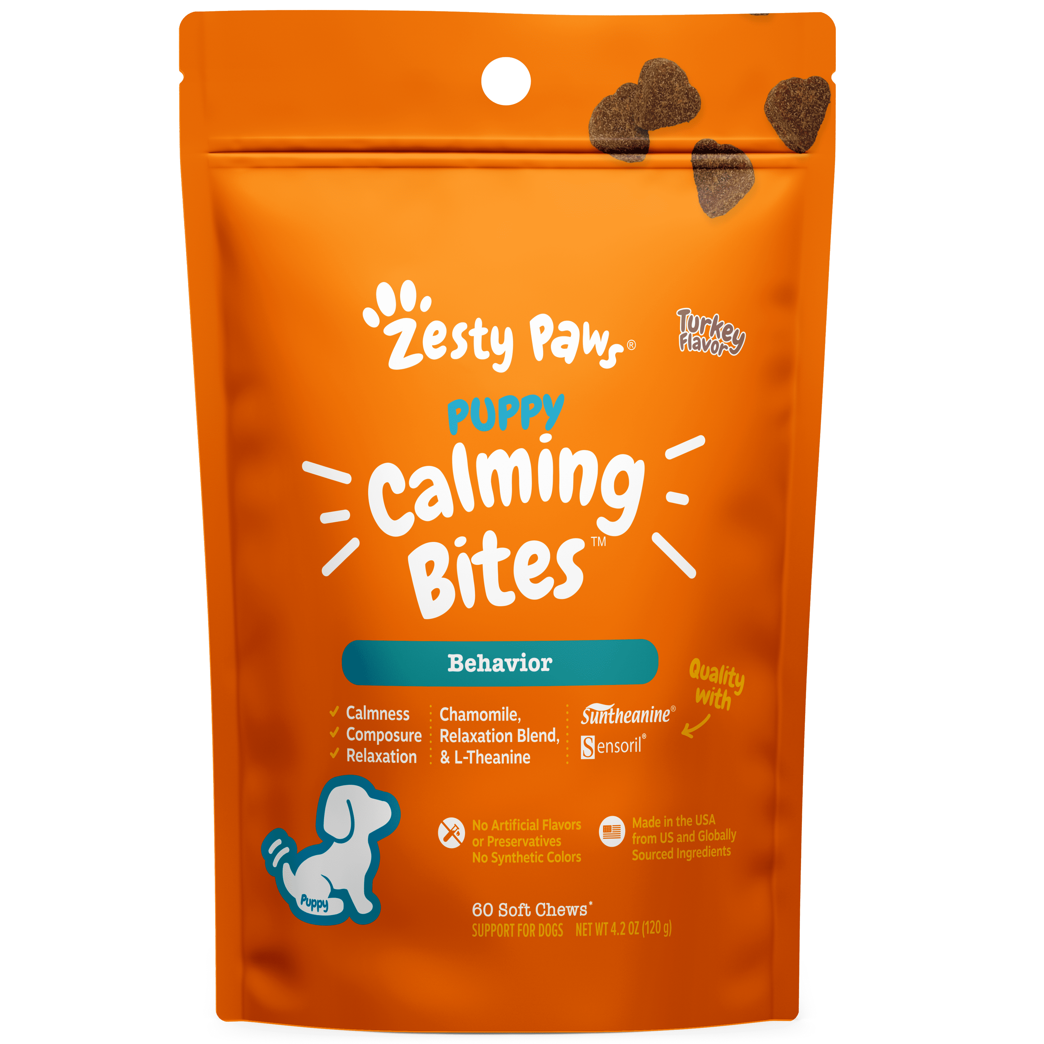 Zesty Paws Calming Puppy Bites, Stress Relief for Dogs, 60 Count