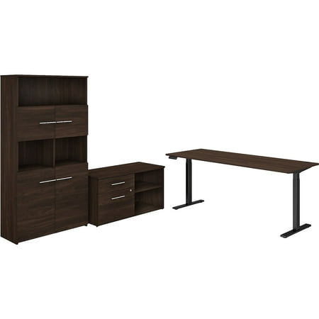 UPC: 0042976104825 | Bush Business Furniture 27 -47  Adjustable Desk with Storage and Bookcase Black Walnut OF5006BWSU