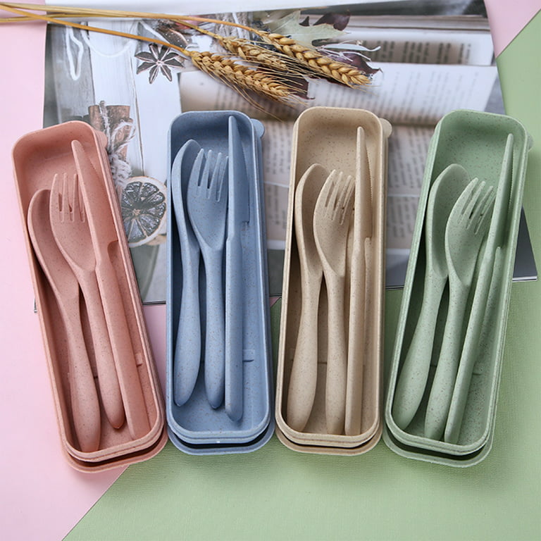 Reusable Travel Utensils Set with Case, 2 Sets Wheat Straw
