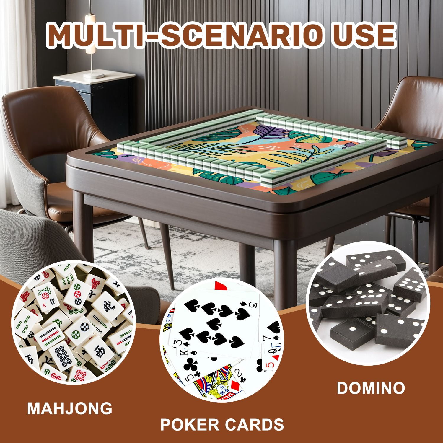 Mahjong Mat 31.5" x 31.5" tropical multicolored hand drawn elements funny tropical leaves for Non-Slip Noise Reduction American Mahjong Tiles Table Cover for Dominoes Poker Card Board Games Gift