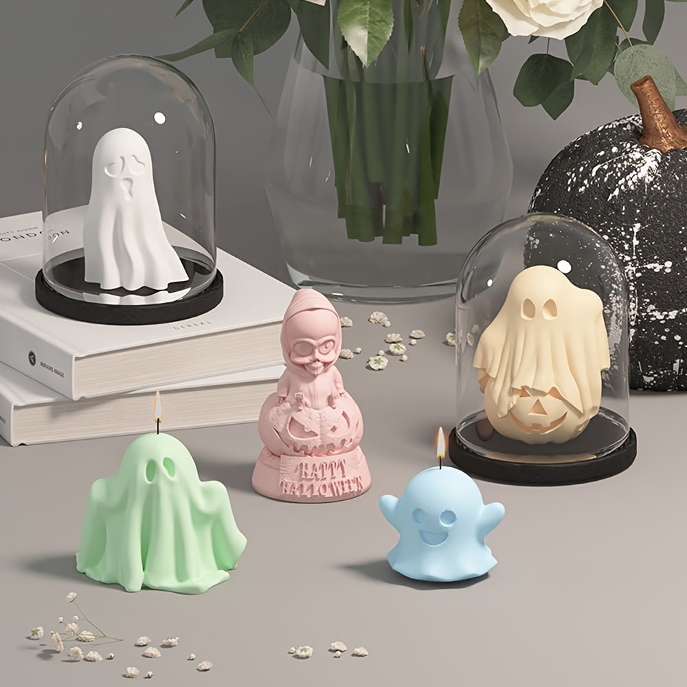 5-Piece Spooky Ghost Candle Mold Set DIY Pumpkin Zombie Plaster Epoxy Resin Silicone Molds Unique Artistic Handcrafted Resin Materials Halloween Party Decorations, Furniture Ornaments & Accessories