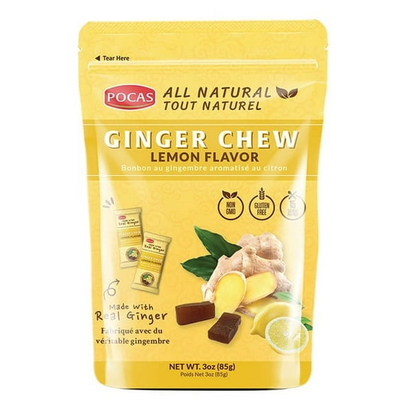 Pocas Ginger Chew Candy  (Pack of 4) Lemon Flavor