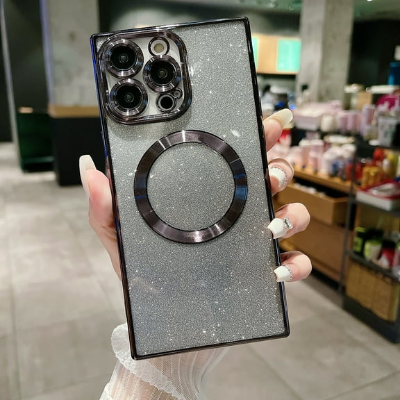 for iPhone 12 Pro Max Case, [Compatible with MagSafe], Clear Gradient Glitter Sparkly Shiny Paper for Women Girls Shockproof Non-Slip Bumper Protective Cover for iPhone 12 Pro Max 6.7", Black