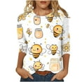 thumbnail image 2 of JTZGDY Funny Bee Shirts for Women Loose Fit Casual Summer 3/4 Lenght Sleeve Crewneck Tunic Blouse Trendy Oversized Dressy Pullover Tops Yellow#10 XL, 2 of 6