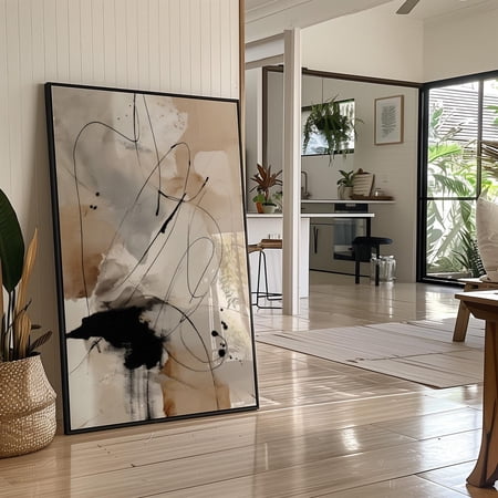 Neutral Abstract Line Art, Modern Beige And Black Painting, Minimalist Contemporary Wall Decor, Elegant Fluid Artwork, Home Decor, Art Print, Gallery Wall, Unfreamed 8x12