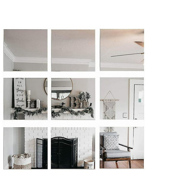 Self Adhesive Mirror Tiles Wall Mirrors Glass Square 9pcs 10*10inch