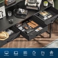 thumbnail image 4 of Huuger 55 inch Computer Desk with LED Lights & Power Outlets, Office Desk with 3 Storage Drawers, Gaming Desk, Home Office Desk, Rustic Brown, 4 of 10