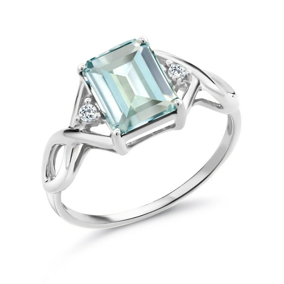 Gem Stone King 2.34 Cttw Sky Blue Simulated Aquamarine and White Topaz Women Ring in 925 Sterling Silver | Emerald Cut 9X7MM | Gemstone Birthstone (Size 6)