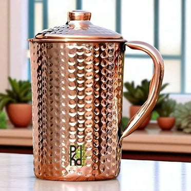 Peekdee Pure Copper 2 Liter Hammered Jug Handcrafted Health Benefits Pitcher For Gifting
