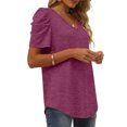 thumbnail image 6 of USSUMA Womens Summer Shirt V Neck Casual Tshirts Puff Sleeve Tops for Women Solid Color, 6 of 8
