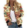 thumbnail image 2 of JURANMO Zip Up Sweatshirts Jackets with Pockets for Women Long Sleeve Casual Loose Bomber Jacket Vintage Ethnic Print Flight Jacket Outwear Khaki S Prime By Hour, 2 of 6