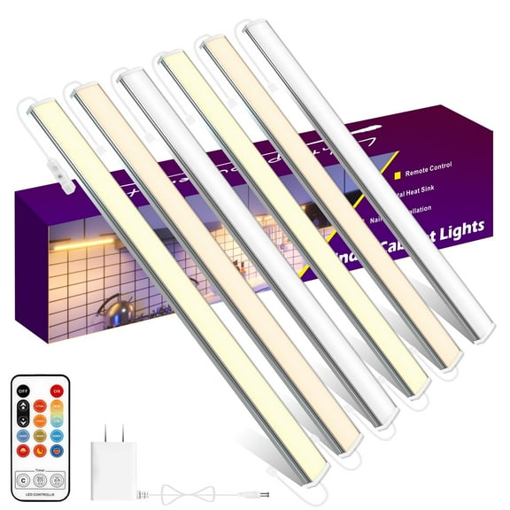 6Pcs Under Cabinet Lights Plug in, 12 Inch Multi-Color Under Cabinet Lighting, Super Bright Under Counter Lights for Kitchen, Ultra Thin Dimmable Light for Cabinet, Counter, Workbench, Desk