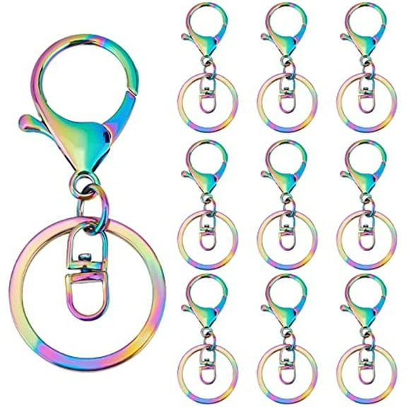 10pcs Rainbow Swivel Snaps Hooks Lobster Claw Swivel Snap Clasps Set 1.3" Swivel Lanyard Snap Hook with 30mm Split Keychain Rings for Purse Strap Keys Bag Pendant Dog Leash