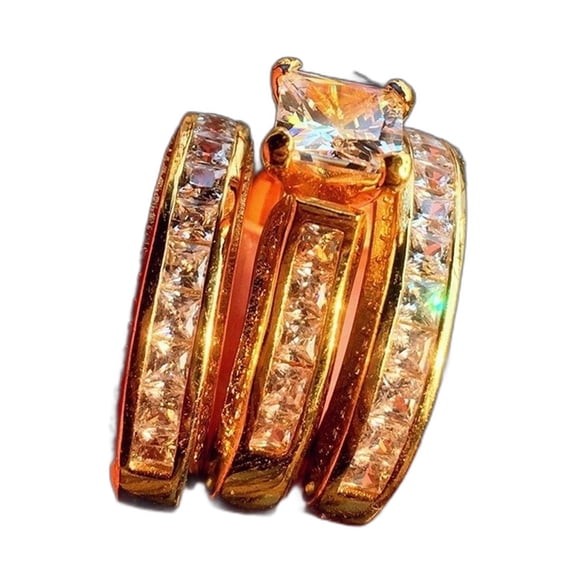 LINXIQIN Womens 14K Gold Plated Ring with Cubic Zirconia Size 9 3 Piece Set