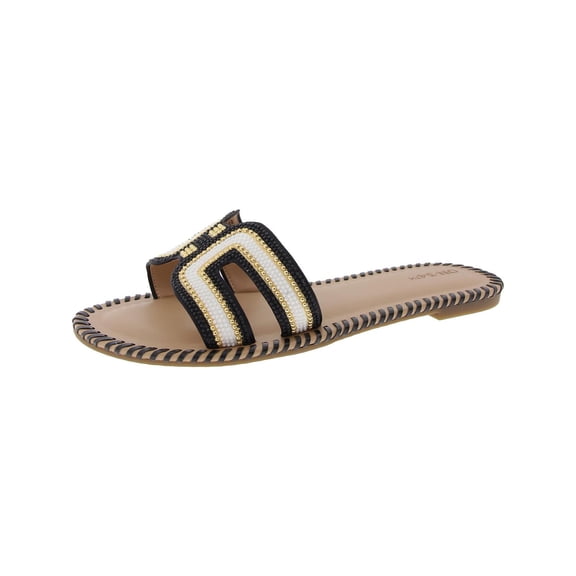 On 34th Womens Beaded Textured Slide Sandals