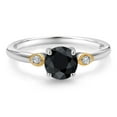 thumbnail image 2 of Gem Stone King 925 Silver and 10K Yellow Gold Black Sapphire and White Lab Grown Diamond 3-Stone Engagement Ring for Women (1.18 Cttw, Round 6MM, Gemstone September Birthstone, Size 7), 2 of 4