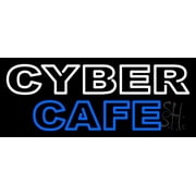 Double Stroke Cyber Cafe LED Neon Sign 10 x 24 - inches, Clear Edge Cut Acrylic Backing, with Dimmer - Bright and Premium built indoor LED Neon Sign for Computer & Electronics store decor.