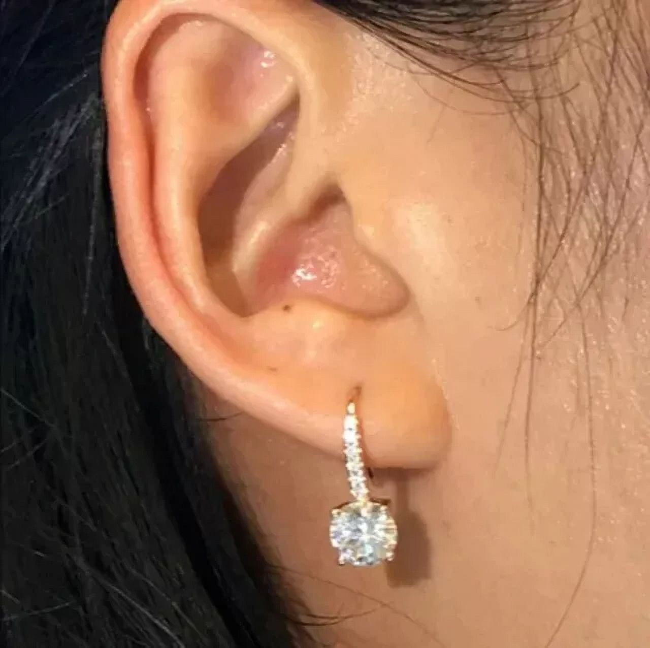 2Ct Round Cut Lab Created Diamond Drop & Dangle Hook Earrings 14K White Gold Plated