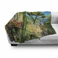 thumbnail image 3 of Scenery Soft Flannel Fleece Throw Blanket, Mediterranean Stone Made Village with Trees Blossoms Flower Mountain and Sea, Cozy Plush for Indoor and Outdoor Use, 60" x 80", Multicolor, by Ambesonne, 3 of 6