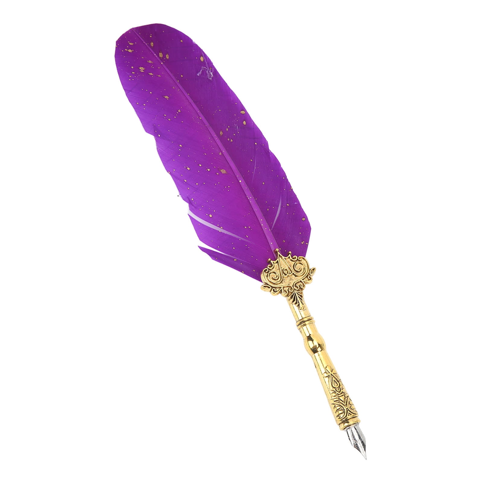 Yajisi Retro Feather Quill Pen Set Calligraphy Art Pen with Notebook Purple Stainless Steel Engraved Nib Business Gift Box (11.4 inches / 29 cm)