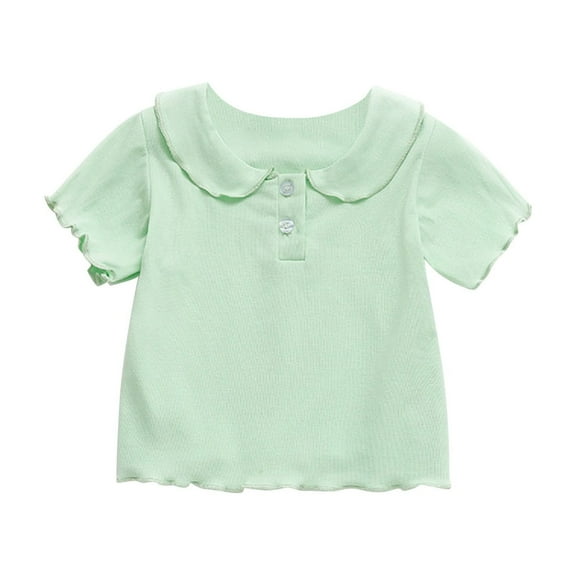 Girls Short Sleeve Sweatshirt New Toddler Kids Girls Fashion Cute Solid Color Flounce Soft Short Sleeve Buttontops Style B-49 Green 3 Years