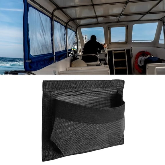 Self-Adhesive Storage Mesh Bag, Boat Storage Bag For Tools And Boat Accessories, Waterproof Strong Adhesive Backing, Easy To Install And Remove, Keep Your Boat Tidy And Items Safe, 1 Pack, Black.