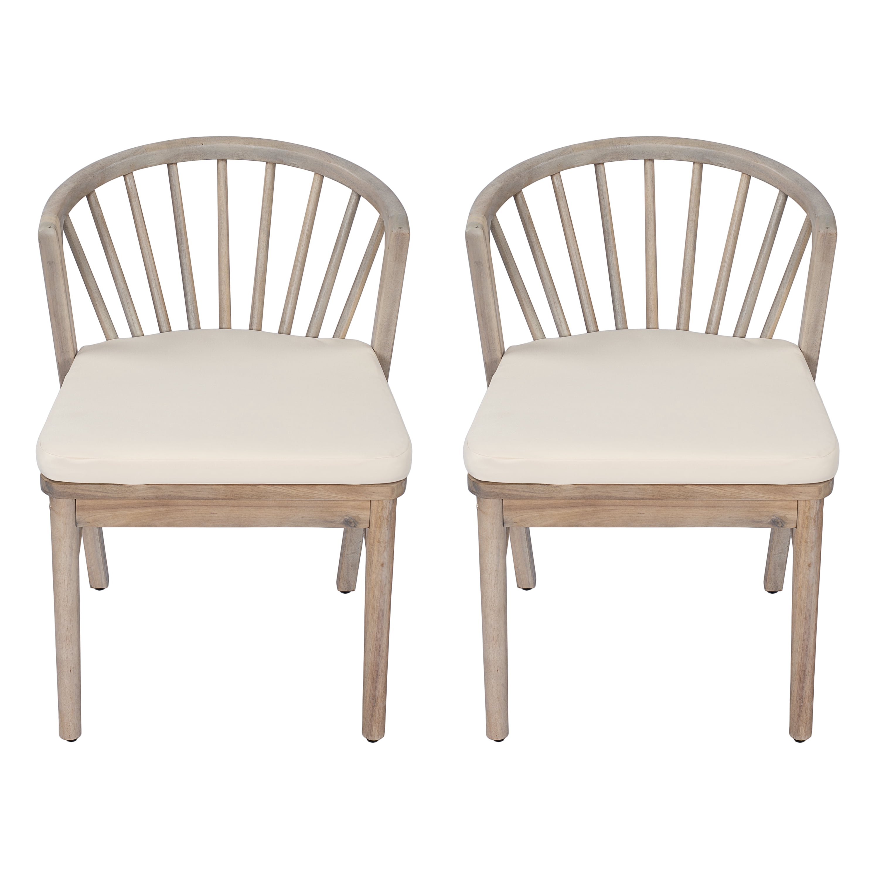 Dining Chairs Set of 2, Outdoor Acacia Wood Chairs with Cream Washable Cushion for Backyard, Light White
