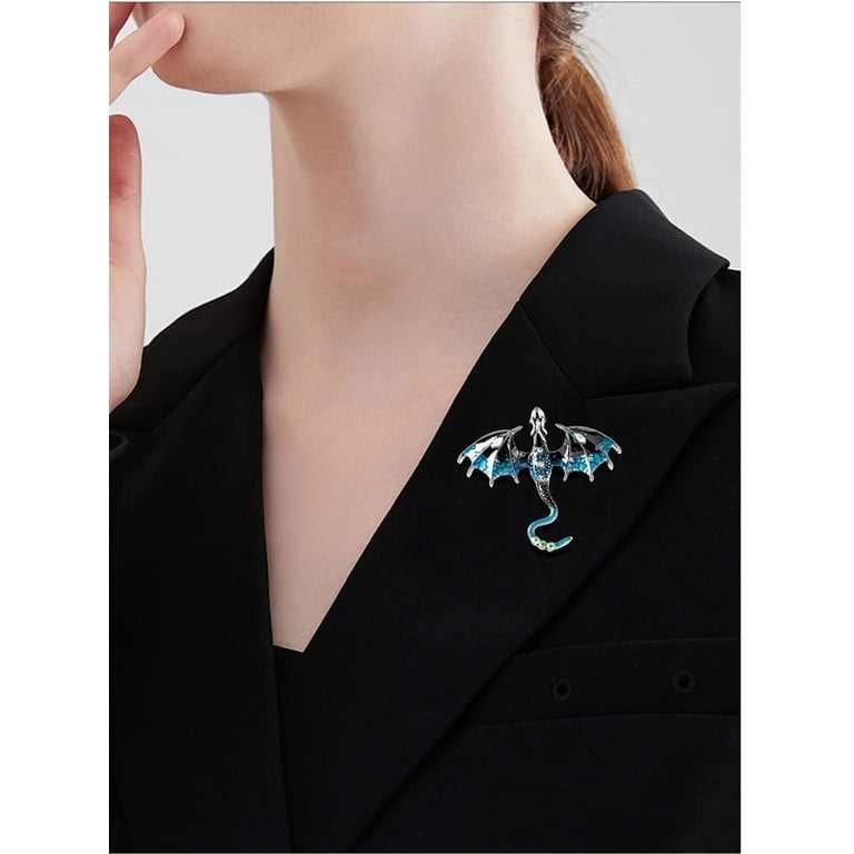 Vintage Enamel Dragon Brooch Set With Crystals - Punk Animal Pin For Jackets & Bags