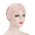 thumbnail image 2 of ZHENHONG Turbans for Women Beading India Hat Muslim Ruffle Beanie Hat Casual Solid Color Headwear Pink, 2 of 2
