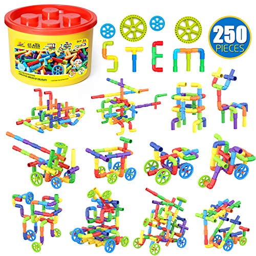 Sensory Toys Multicolor STEM Learning Toy Tubular Pipes & Spouts & Joints and Kids Ages 3+ Girls Educational Building Blocks Set for Boys WishaLife 500 Pieces Tube Toys 