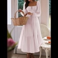 thumbnail image 4 of Vestido Bohemio Informal para Mujer, Estilo Resort, con Escote en U, Mangas Abullonadas y Corte A Rosa S, 4 of 9