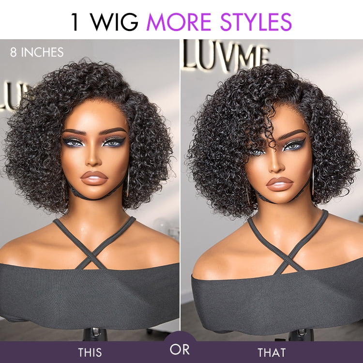LUVME Trendy Short Cut Curly Minimalist HD Lace Glueless Side Part Wig 100% Human Hair 8"