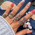 thumbnail image 2 of K-KED 4Pcs Vintage Bohemian Crystal Hollow Flower Retro Silver Boho Finger Midi Ring, 2 of 9