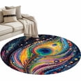 thumbnail image 2 of Area Rug 36in, Watercolor Feathers Colorful Gradient Floor Carpet Living Room Rug, Abstract Stripes on Black Non-Slip Welcome Mat Indoor Rugs for Bedroom Dining Room, 2 of 9