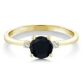 thumbnail image 3 of Gem Stone King 10K Yellow Gold Black Onyx and White Created Sapphire Solitaire Engagement Ring for Women (0.83 Cttw, Round 6MM, Gemstone December Birthstone, Size 6), 3 of 6