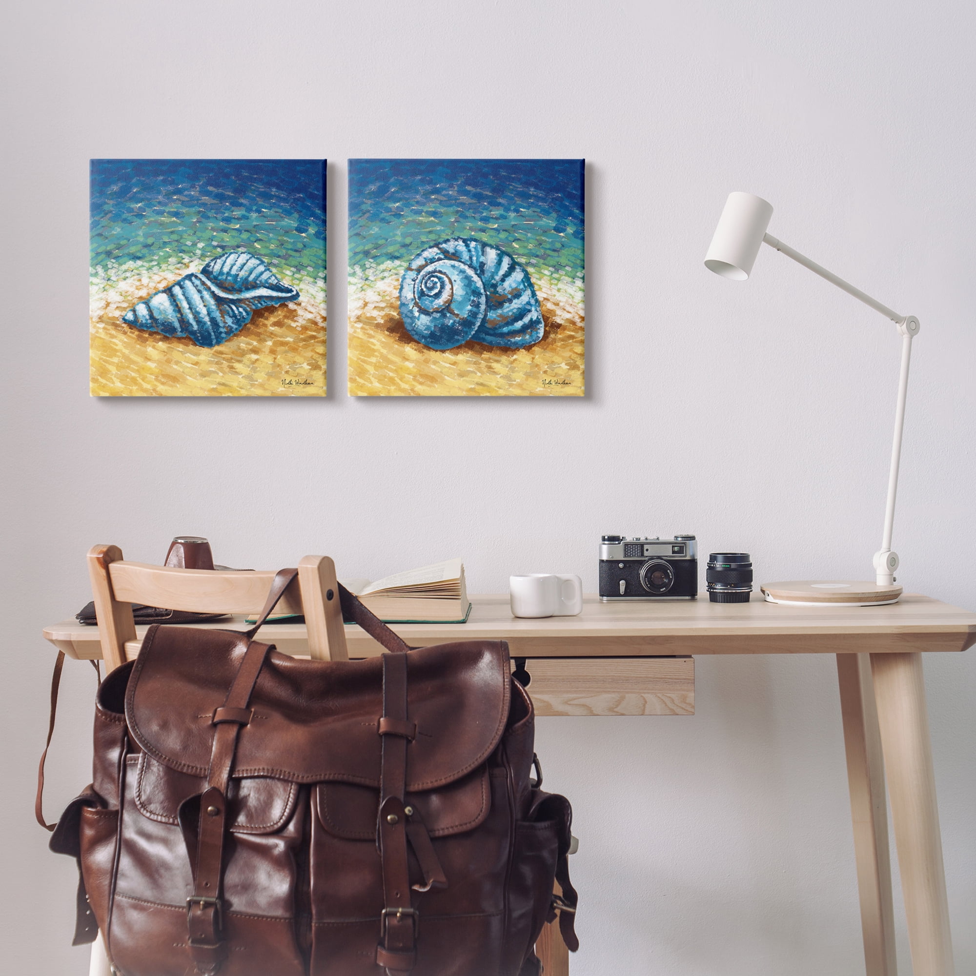 Stupell Industries Conch Shells on Shore Animals & Insects Painting Gallery Wrapped Canvas Print Wall Art, 17 x 17, Set of 2