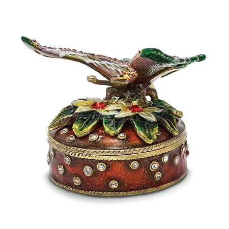 Bejeweled Trinket Box - Bejeweled Pewter Butterfly Flowers Trinket Box