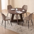 thumbnail image 6 of 5 Piece 47'' Round Dining Table Chairs Set for 4, Farmhouse Oak Kitchen Table with 4 Scandi Mid Century Modern Dinning Room Chairs, Wood Dinner Table &Upholstered Fabric Chairs Set of 4, Brown, 6 of 8