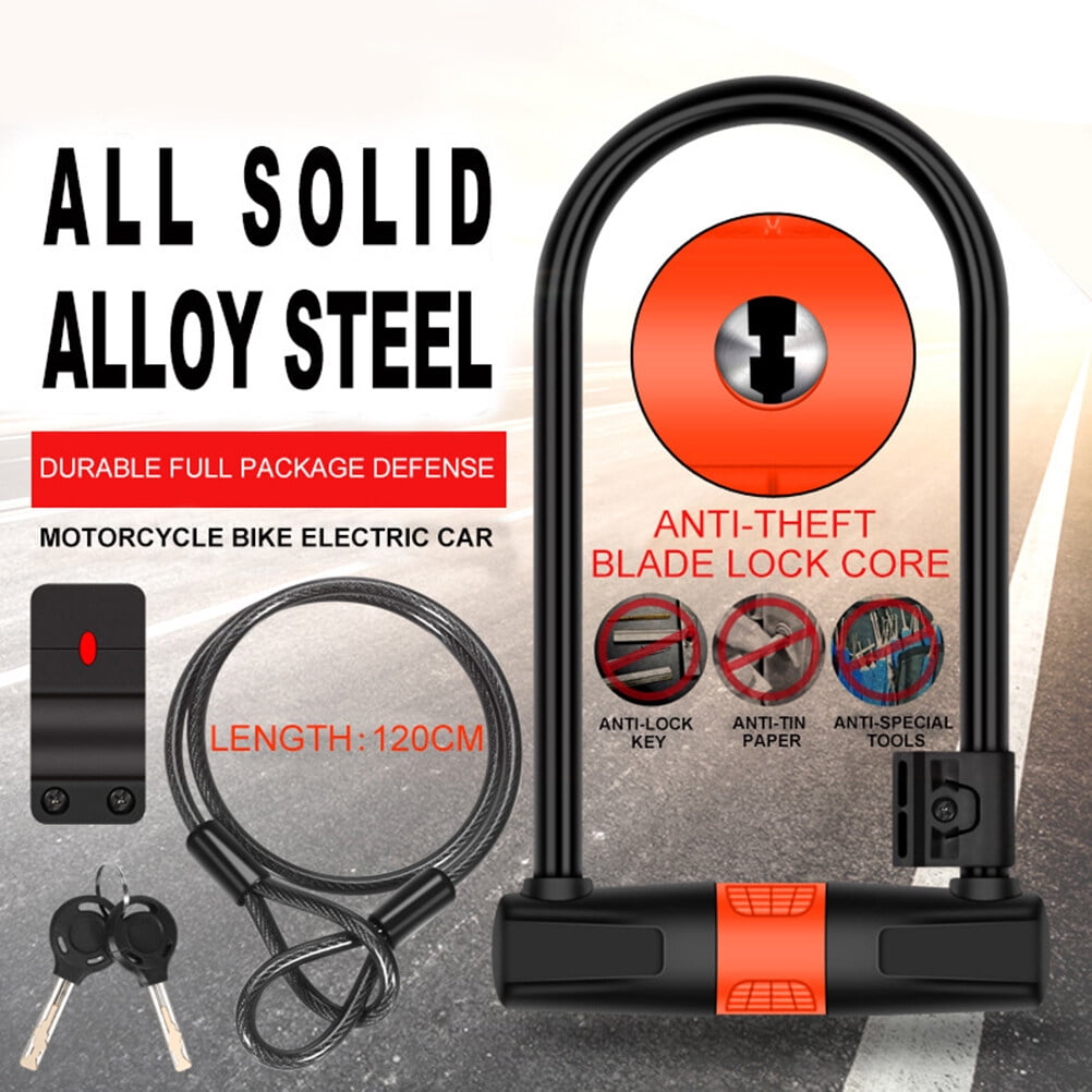 IBASETOY 1Set Bike U-Shaped Lock with Anti Theft Double Side Lock Core and Steel Cable Black