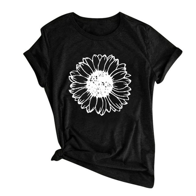Prolriy Hauts d'Été pour Femmes 2025 Blouse Courte Col Rond T-Shirt Décontracté Manches Amples Blouse Imprimée pour Femmes Hauts pour Femmes Noir TTTG