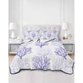 thumbnail image 2 of Quilts Queen Size Bedding Set, Coastal Purple Coral Reversible Summer Quilt 3 Pieces, Nautical Ocean Seaside Beach Lightweight Bedspreads Coverlets with 2 Pillow Shams for All Seasons, 2 of 5