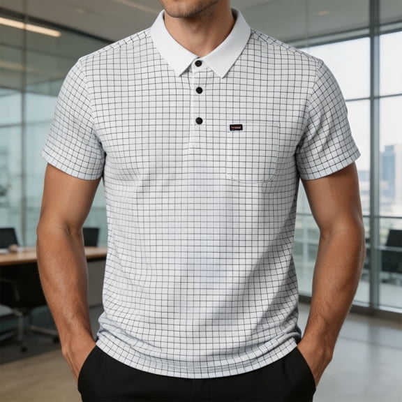 Ceisia Men's Plaid Checkered Short Sleeve Polo Shirt With Chest Pocket White S,M,L,XL,L2,L3 Gift