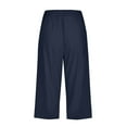 thumbnail image 6 of Capris Pants for Women Summer Casual Loose Linen Elastic High Waist Straight Leg 2026 Lounge Beach Cropped Trousers Navy L, 6 of 6