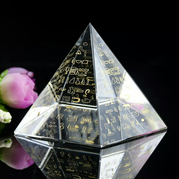 EOEMY 3Degyptian Scripture Pyramid Paperweight Fengshui Crystal Prism Optical Religion