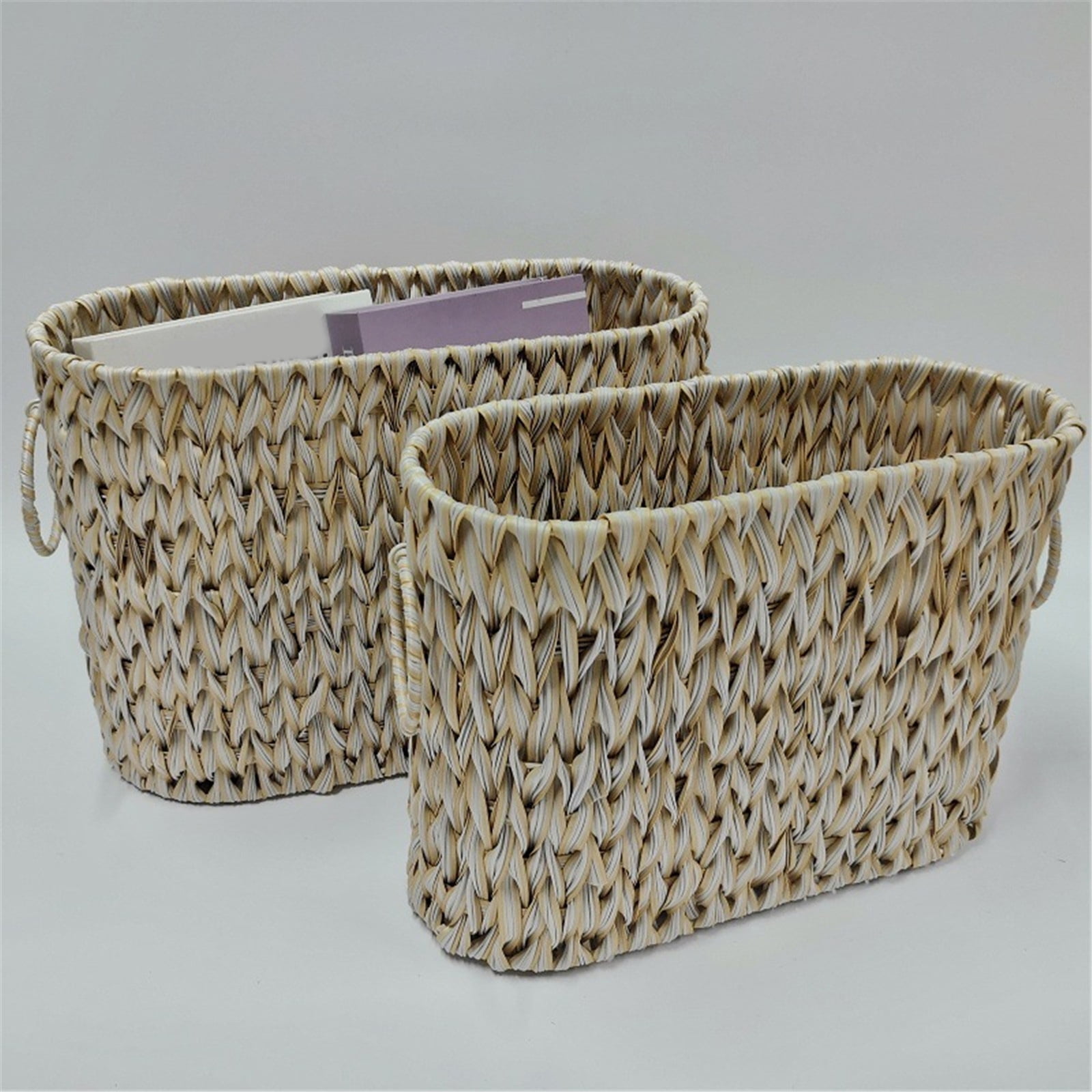 Elegant Wicker Toilet Paper Storage Basket with Lid Narrow Bathroom Organizers for 6 to 9 Rollsl Portable for Closet
