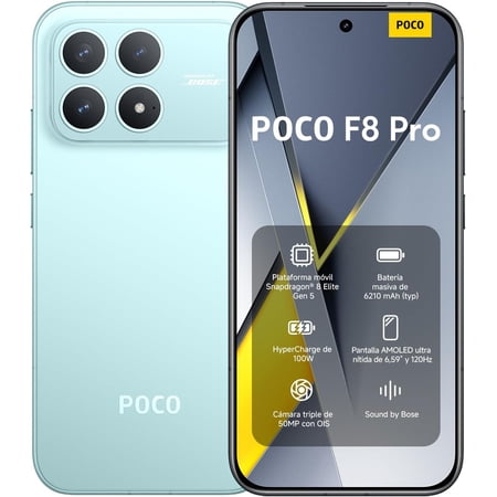 XIAOMI Poco F8 PRO 5G Ai (Compatible with Tmobile Mint Tello & Global) (256GB + 12GB) Ai 2K 6.59" Bose Sound 50MP Gamers Phone NFC Dual sim Unlocked Model 2510DPC44G Liberado (Blue)