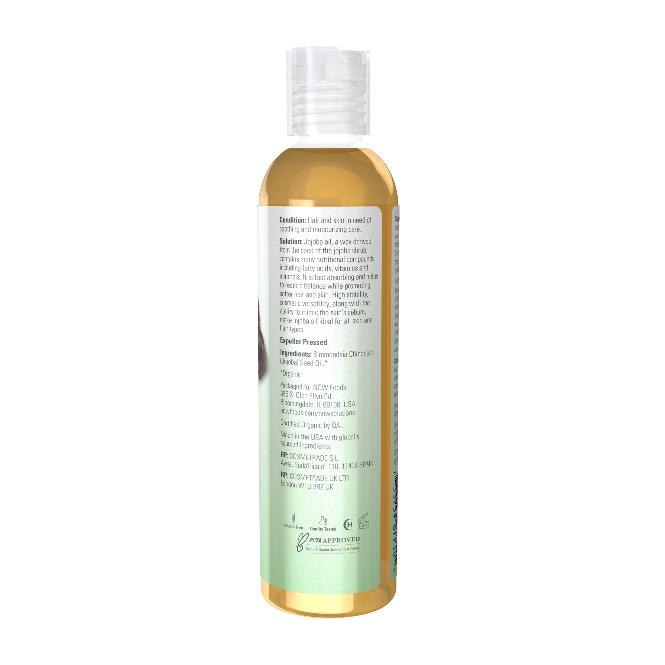 NOW Solutions, Organic Jojoba Oil, Moisturizing Multi-Purpose Oil for Face, Hair and Body, 8-Ounce