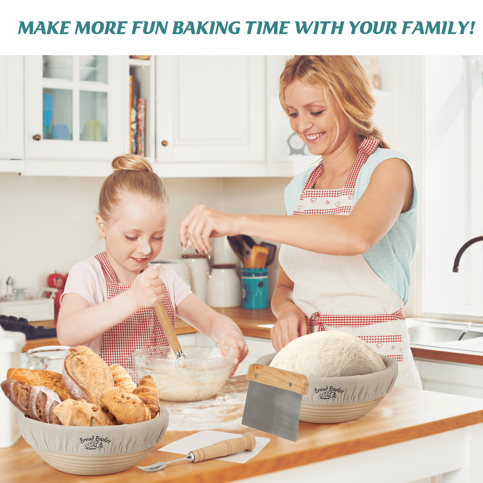 Banneton Bread Proofing Basket Set of 2,Sourdough Bread Kit,9" Round Basket,Bread Making Tools and Supplies,Include Linen Liner, Bread Bag, Danish Dough Whisk,Bread Lame,Bowl Scraper,Dough Scraper Kit